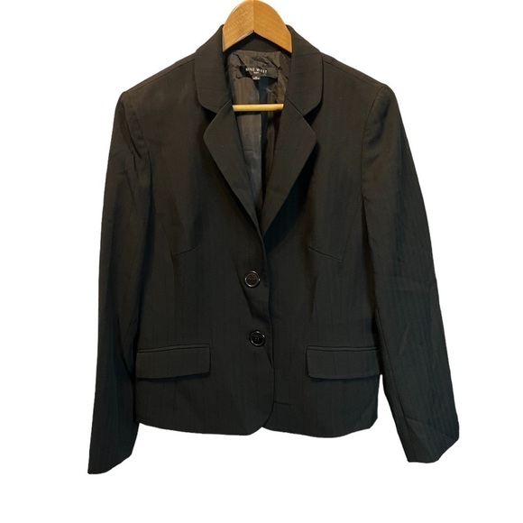 NINE WEST Black Striped 2 Button Peplum Back Dressy Suit Blazer 12 - Picture 1 of 9